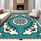 Turquoise Black Cream Mandala Medallion Rug