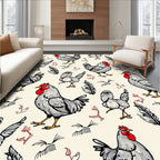 Farmhouse Rooster Chicken Sketch Rug