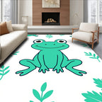 Aqua Frog With Leaf Border Rug