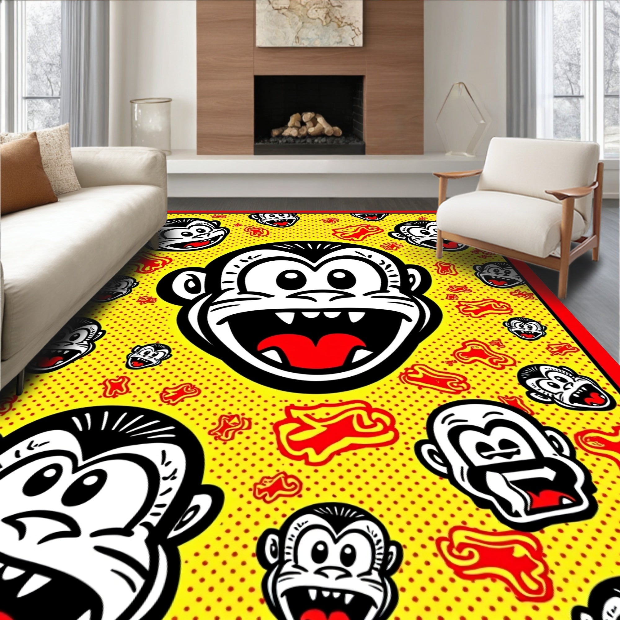 Retro Yellow Monkey Pop Art Rug
