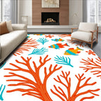 Orange Coral Blue Fish Underwater Scene Rug