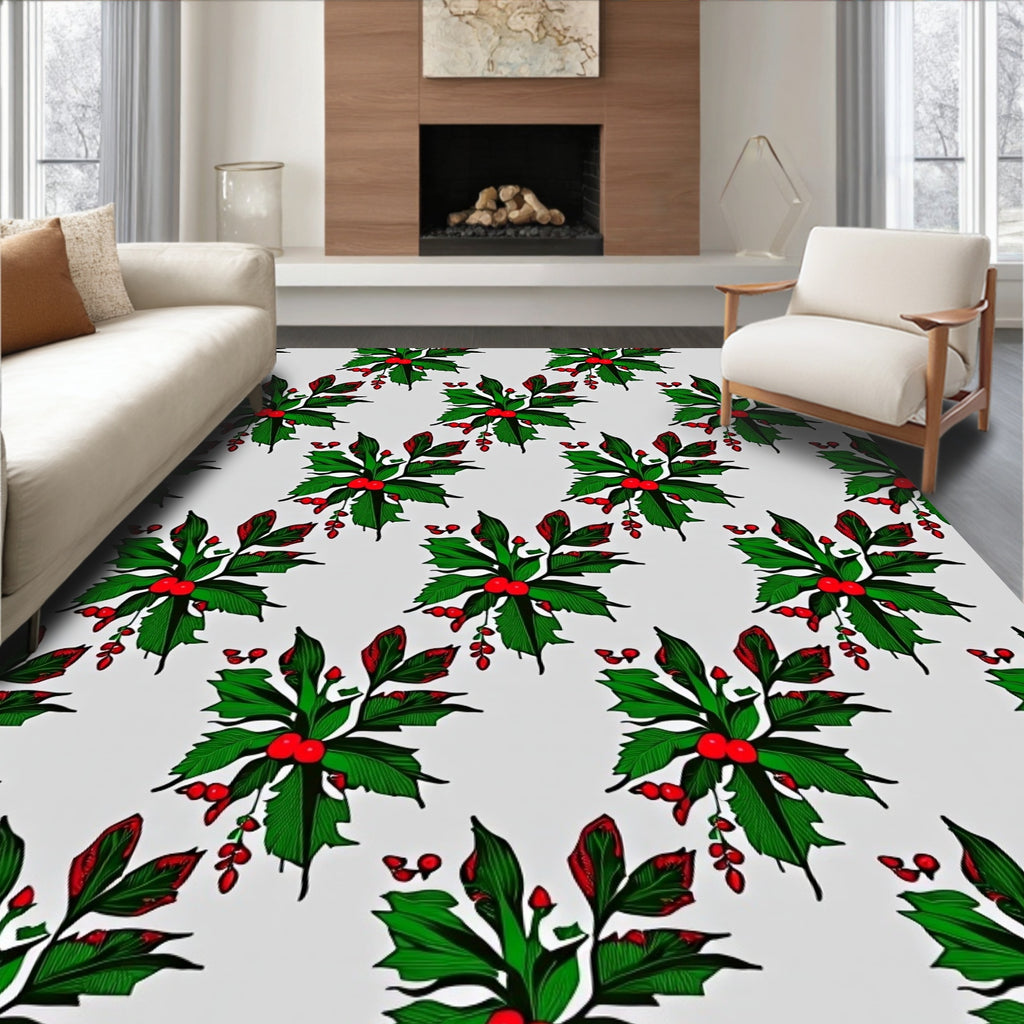 Festive Green Holly Berry Cluster Rug