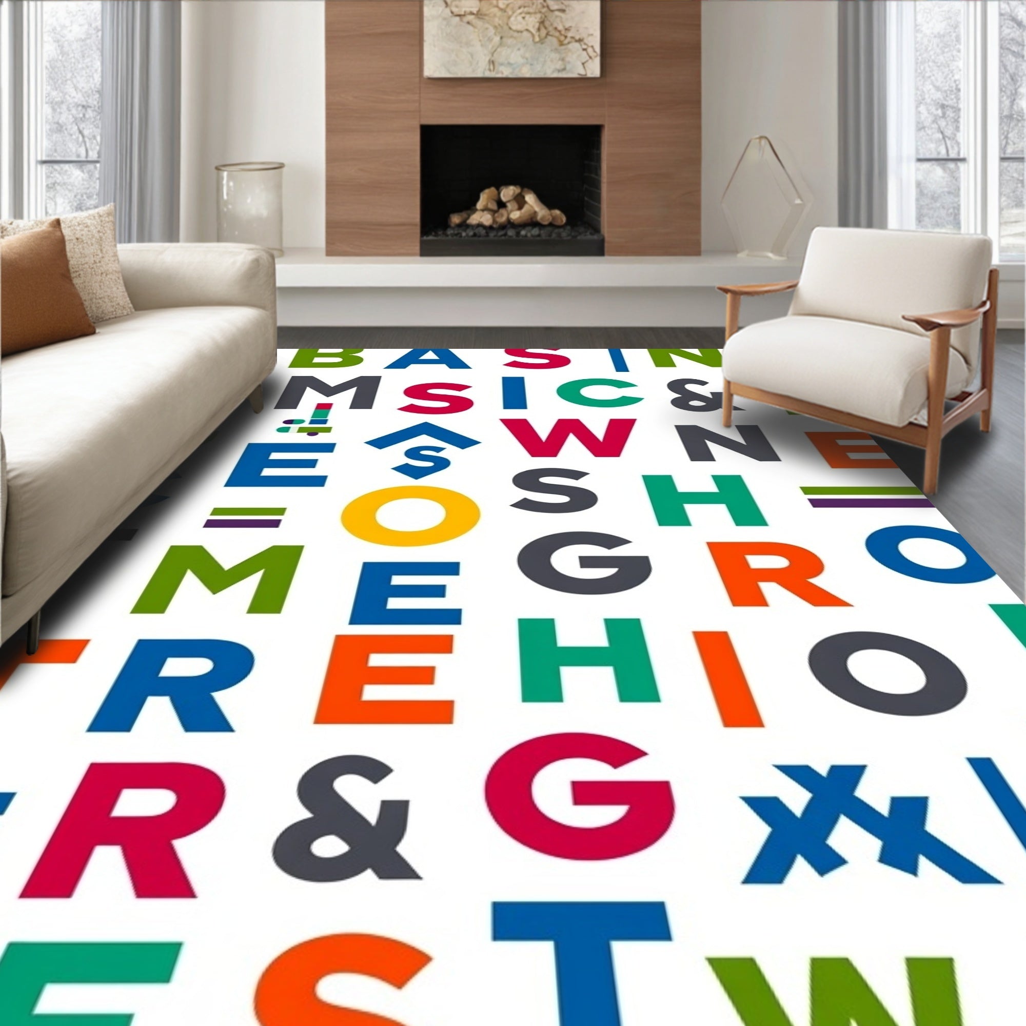 Bold Alphabet Colorful Typographic Rug