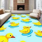 Playful Yellow Ducklings Blue Water Rug