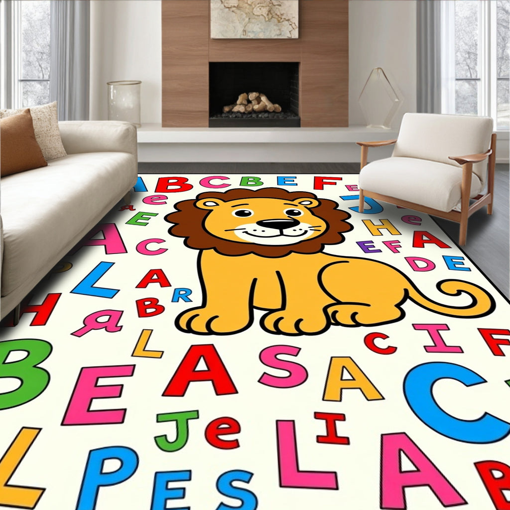 Cheerful Lion Alphabet Collage Rug