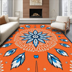 Vibrant Orange Blue Feather Mandala Rug