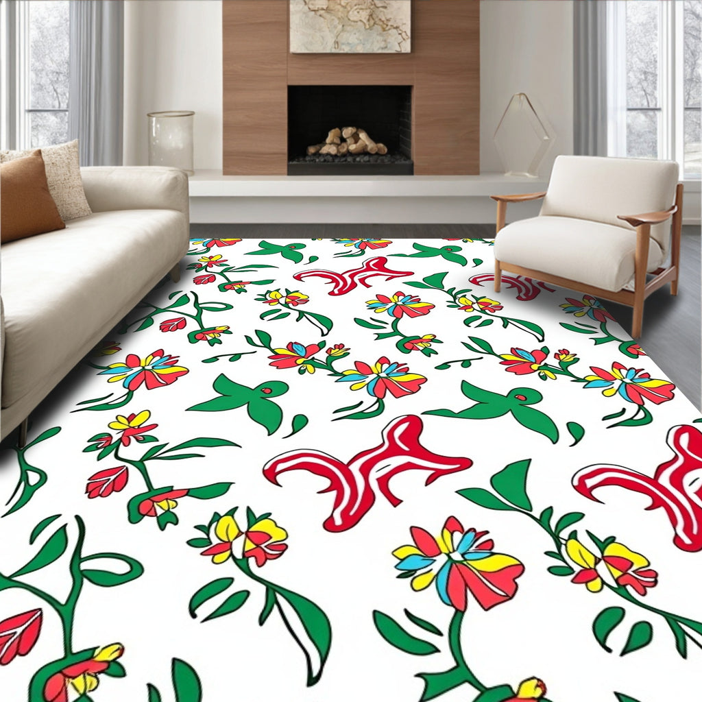 Whimsical Red Yellow Floral Swirls Rug