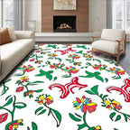 Whimsical Red Yellow Floral Swirls Rug
