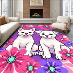Two White Puppy Floral Garden Rug