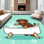 Cute Dachshund Puppy Bathtime Paw Prints Rug