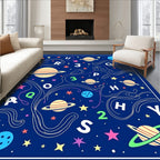 Cosmic Blue Planetary Alphabet Swirls Rug