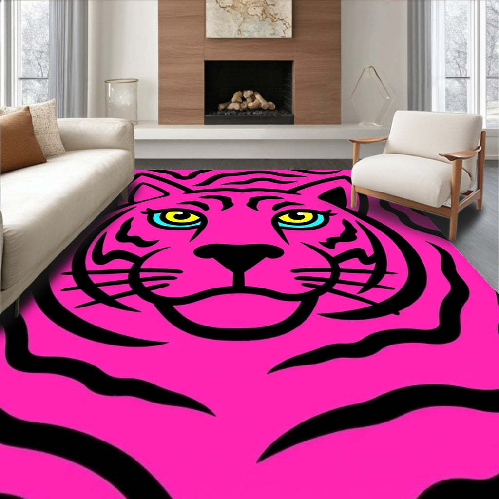 Vibrant Pink Tiger Face Stripes Rug