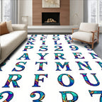 Vibrant Teal Blue Alphabet Bloom Rug