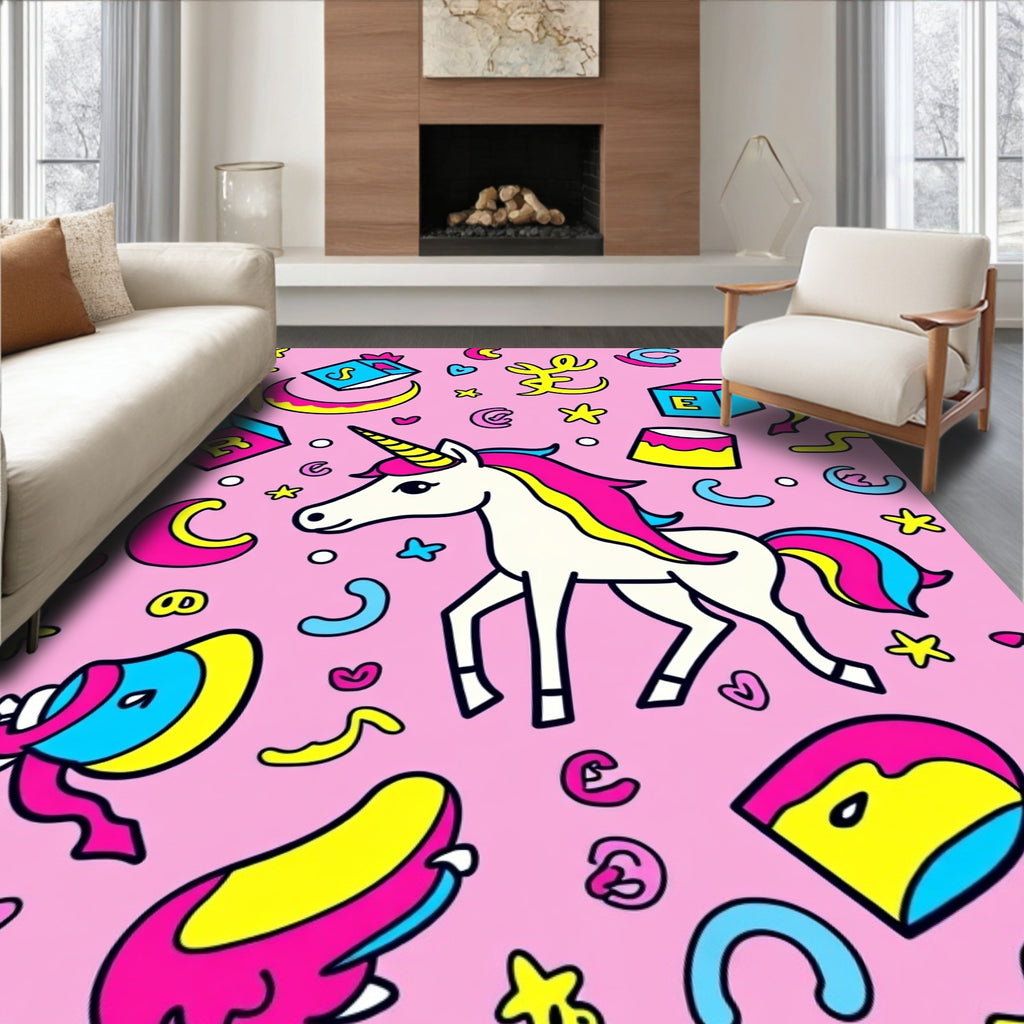Whimsical Unicorn Hearts Cresents Stars Rug