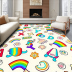 Rainbow Letters and Flowers Collage Rug