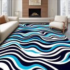 Bold Blue White Wave Flow Rug