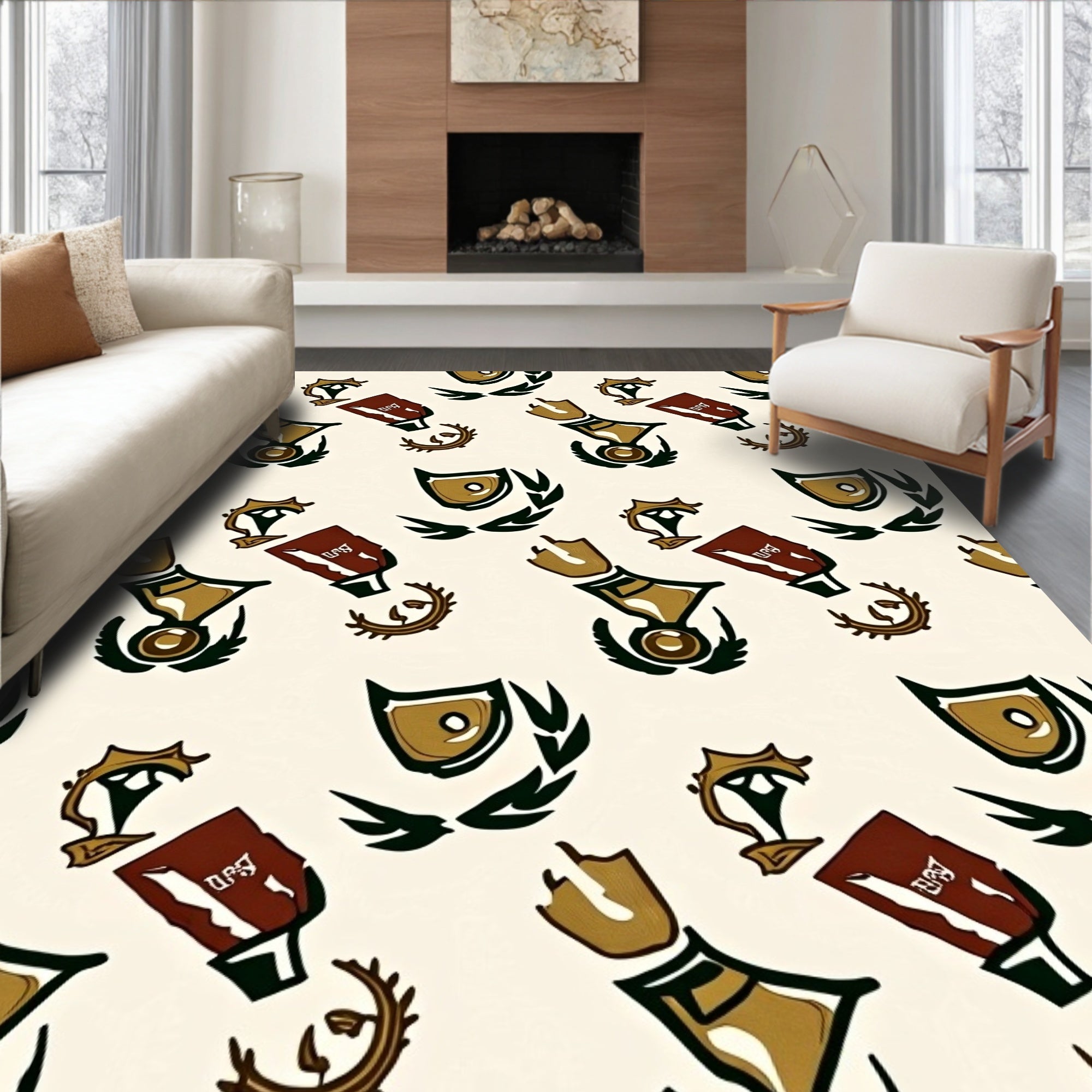 Gold Brown Crested Laurel Elements Rug