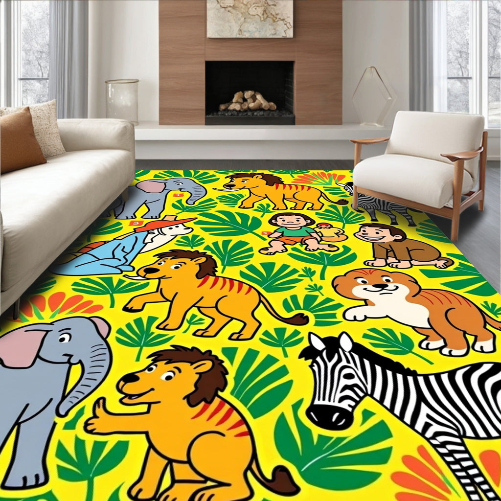 Jungle Friends Yellow Jungle Animals Rug