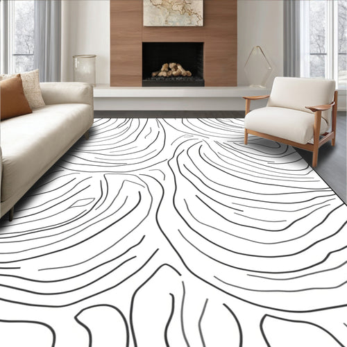 Abstract Swirls Black Gray Lines Rug