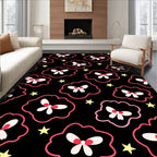 Black Pink Outline Butterfly Star Rug