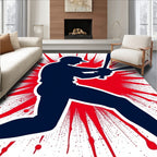 Baseball Player Silhouette Red Burst Rug