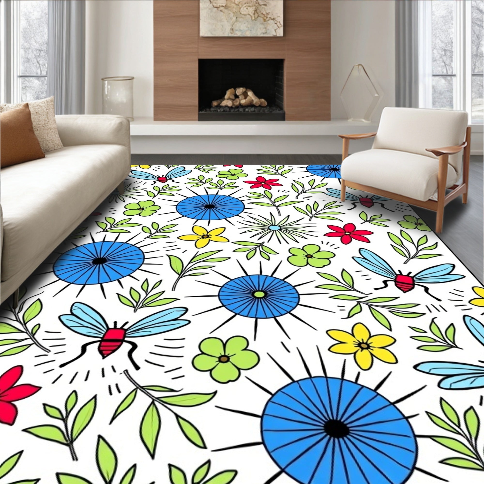 Whimsical Insect Floral Garden Medley Rug