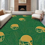 Golden Football Helmets Green Swirls Rug