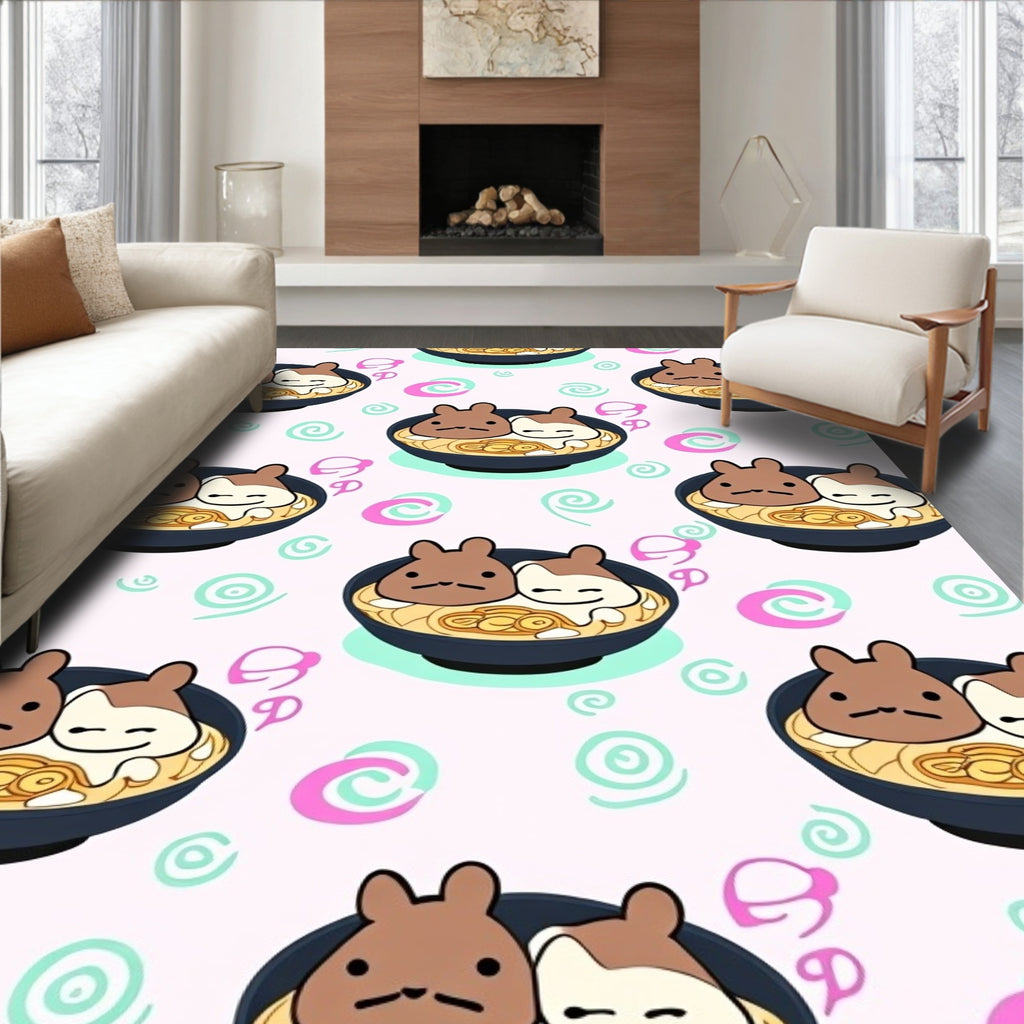 Cute Twin Animals Ramen Bowl Rug