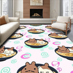Cute Twin Animals Ramen Bowl Rug