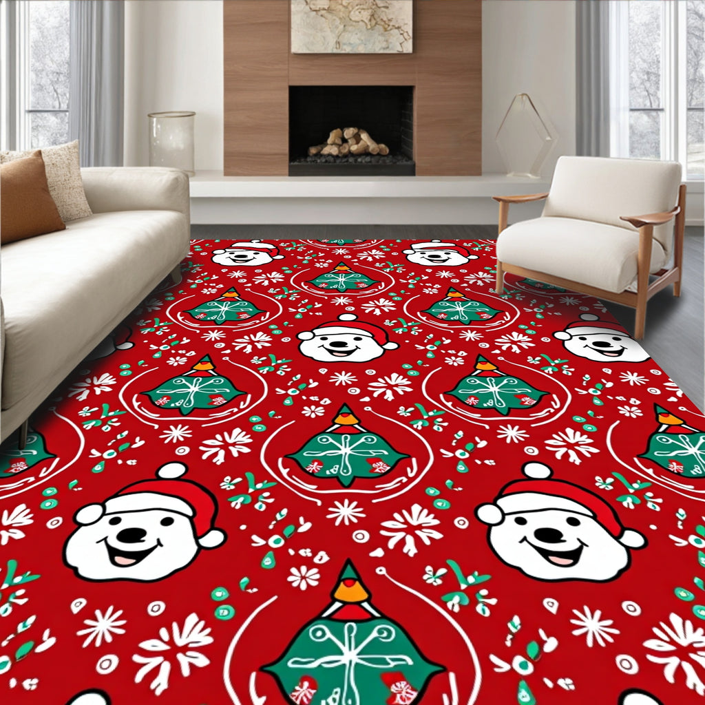 Joyful Red Christmas Snowman Tree Rug