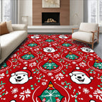 Joyful Red Christmas Snowman Tree Rug