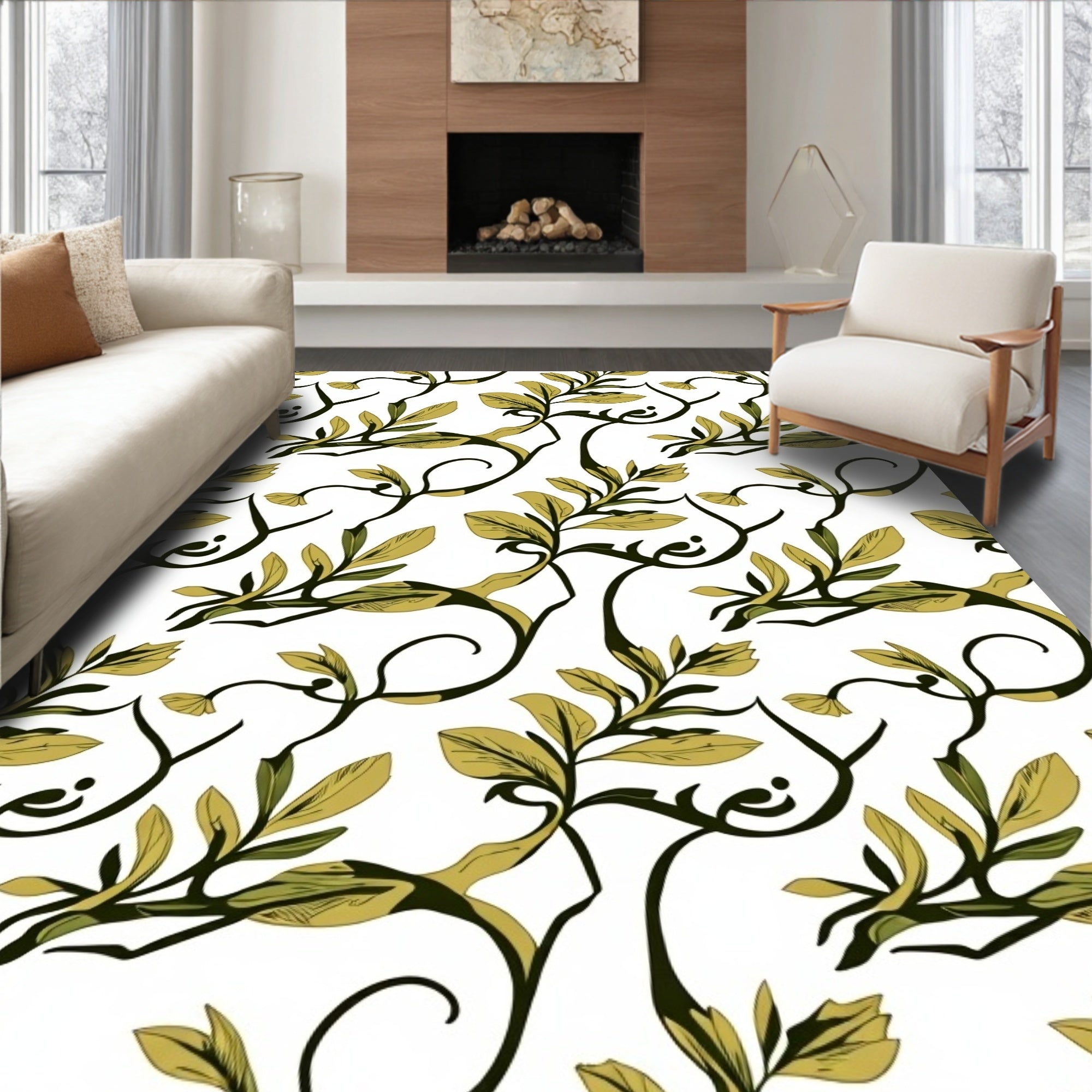 Whimsical Olive Green Vine Garland Rug