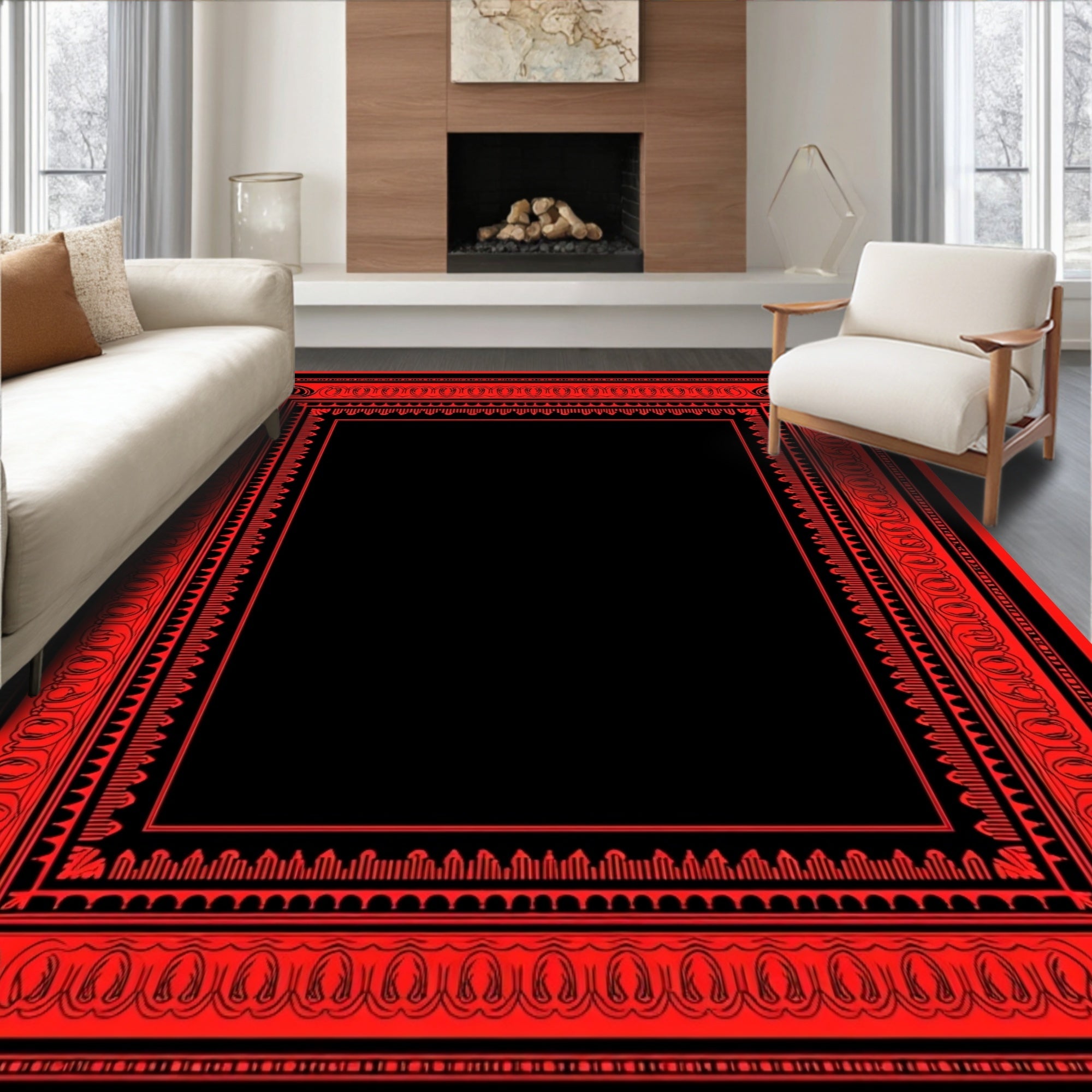 Crimson Ornamental Square Frame Rug
