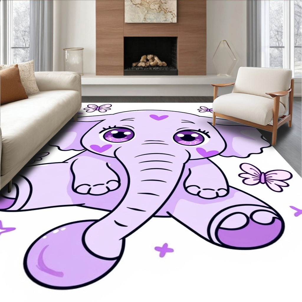 Kawaii Purple Elephant Butterfly Dream Rug