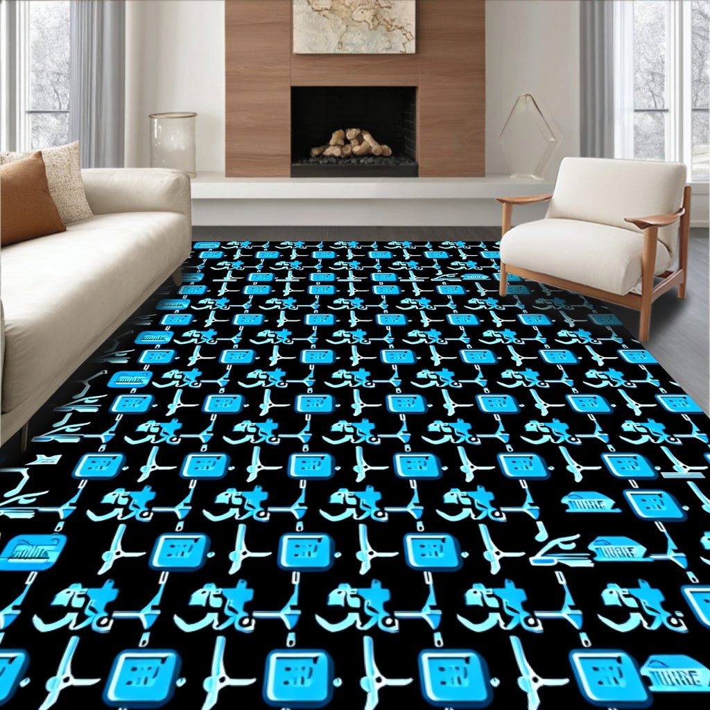 Electric Blue Geometric Abstract Icons Rug