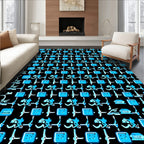 Electric Blue Geometric Abstract Icons Rug