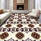 Maroon Gold Emblem Geometric Stripe Rug