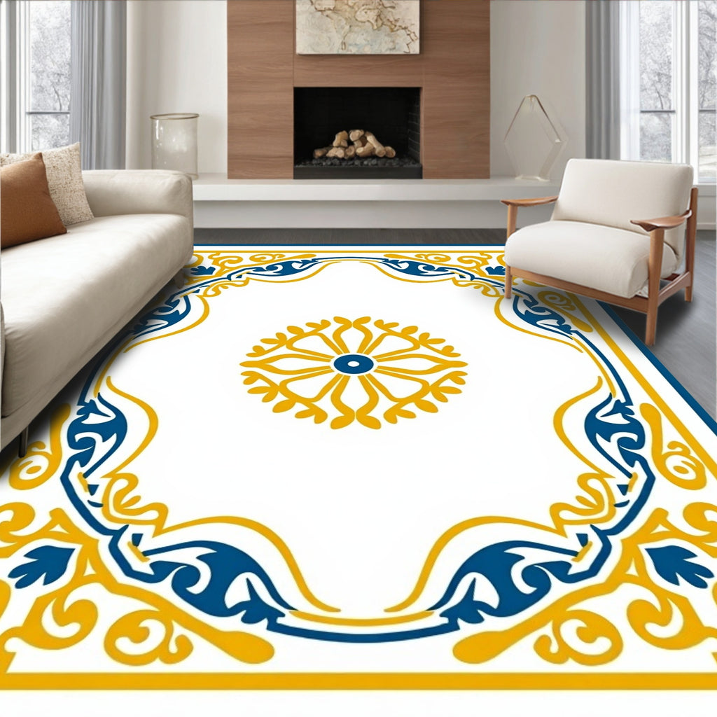 Royal Blue and Gold Filigree Medallion Rug