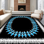 White Fringed Blue Leaf Border Rug