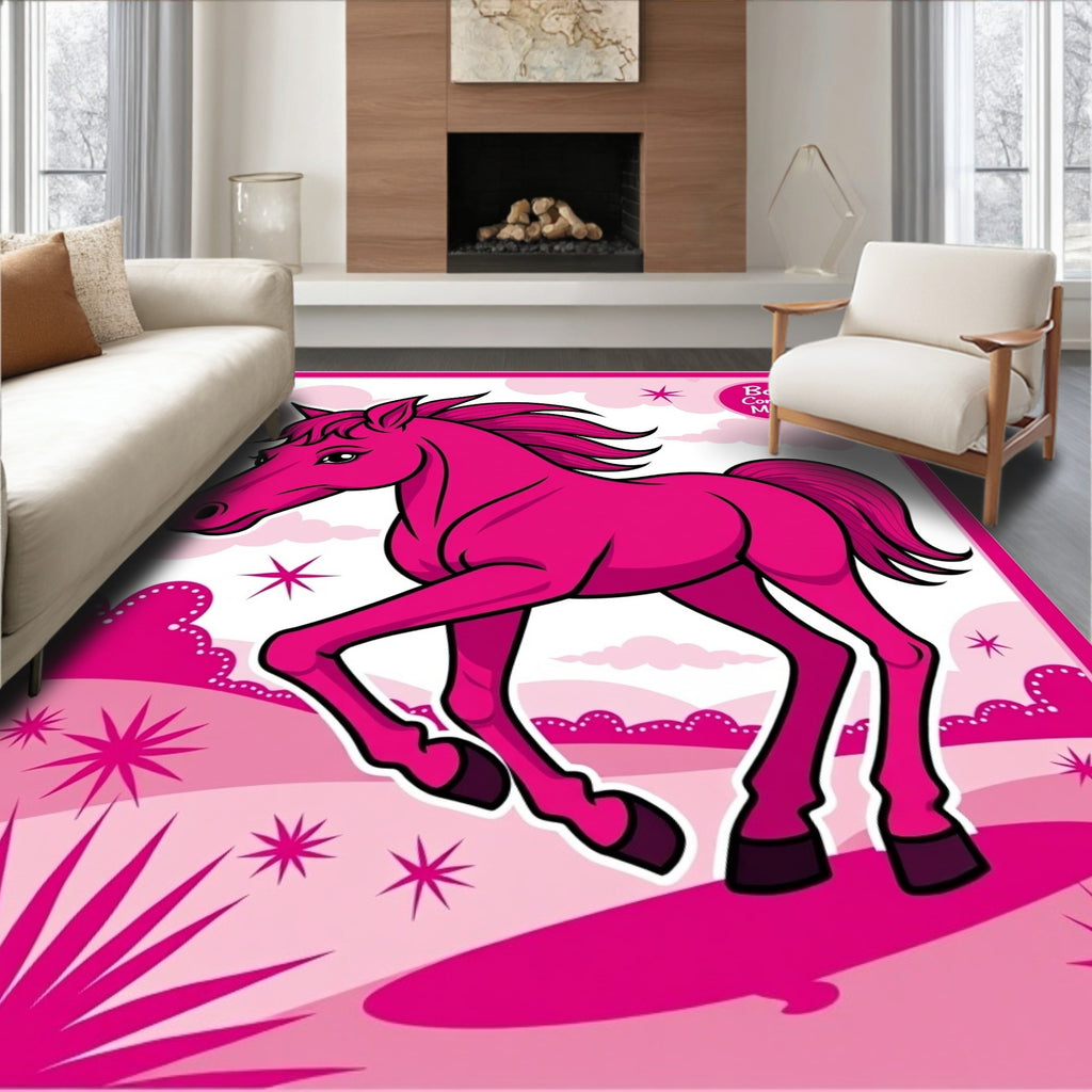 Vibrant Pink Horse Starry Landscape Rug
