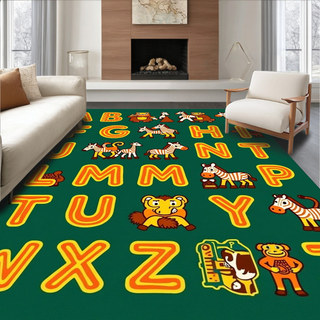 Jungle Alphabet Animals Green Rug