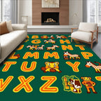 Jungle Alphabet Animals Green Rug