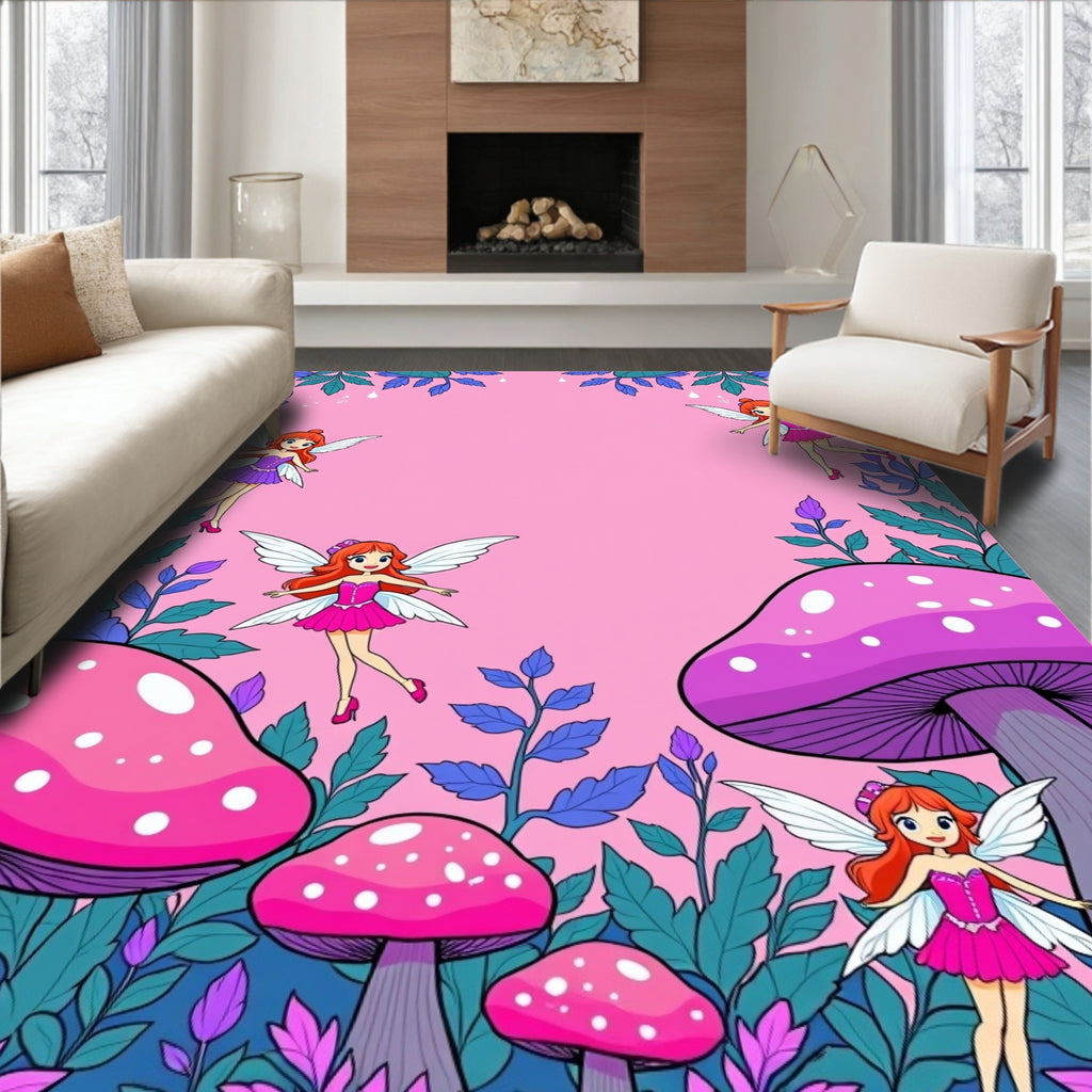 Whimsical Fairy Mushroom Garden Patch Rug