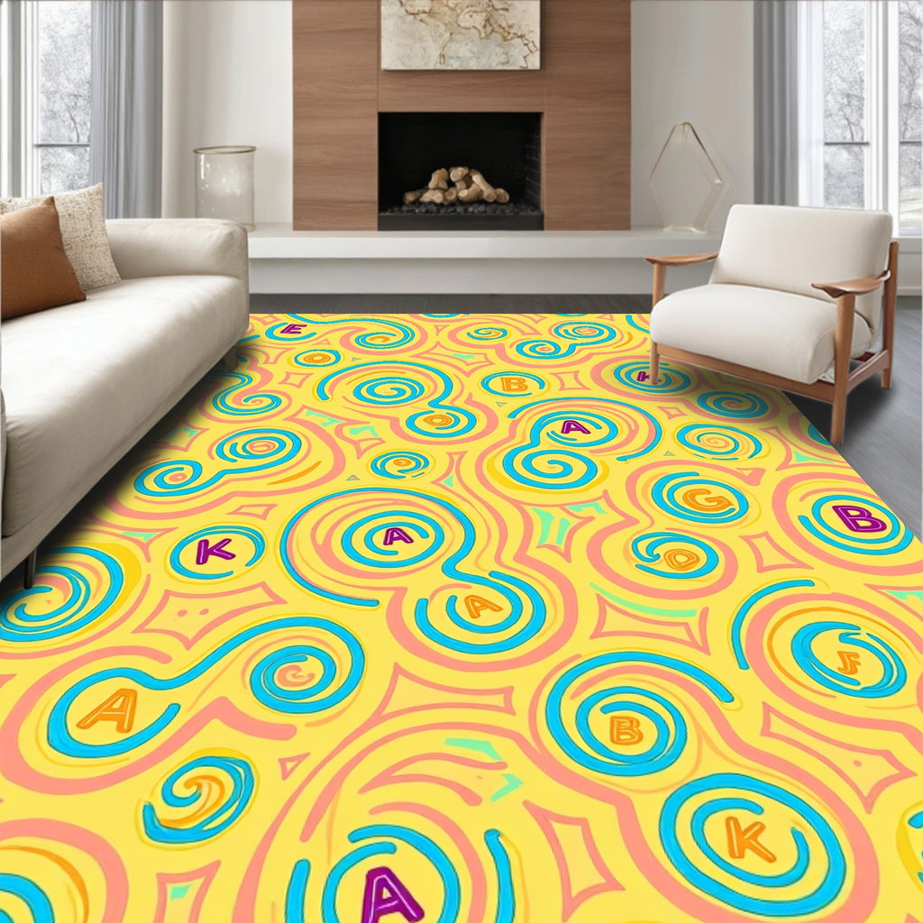 Playful Yellow Alphabet Swirls Rug