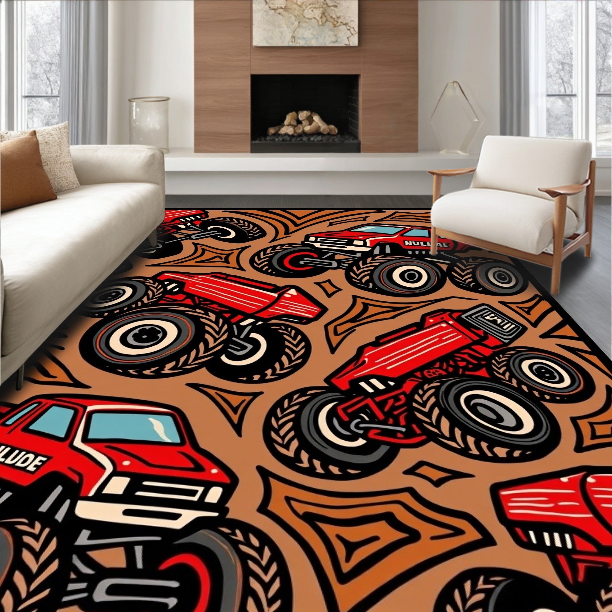 Red Monster Trucks Action Splash Rug