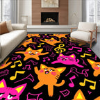 Whimsical Orange Pink Cats Music Notes Rug
