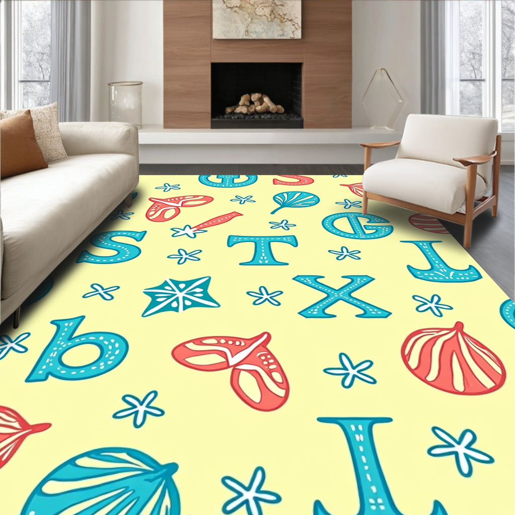 Alphabetical Nautical Icons Summer Yellow Rug