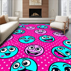 Pink Teal Smiley Faces Polka Dot Rug