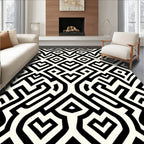 Bold Black White Interlocking Geometric Rug