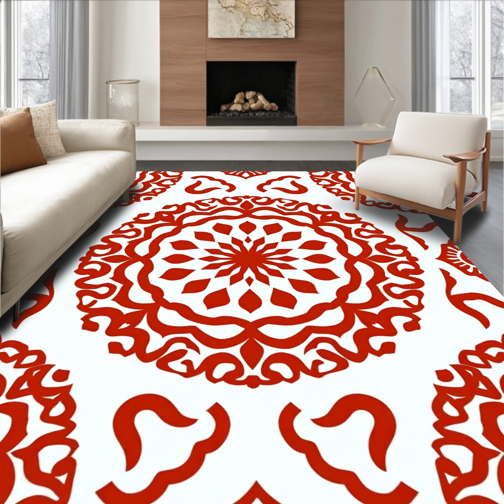 Crimson Medallion Floral Repeating Pattern Rug